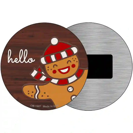 Gingerbread Man Says Hello Novelty Metal Circle Sign 3.5" (CM)