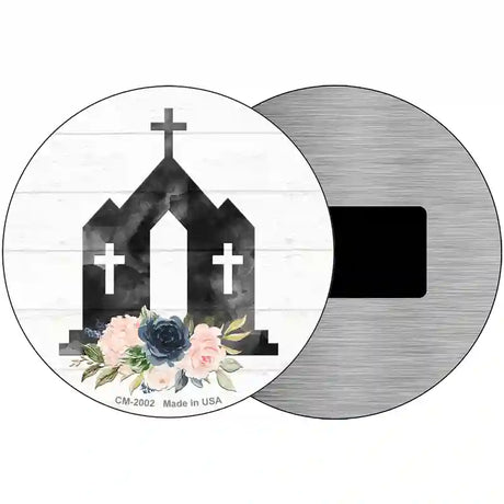 Church Silhouette Novelty Metal Circle Sign 3.5" (CM)