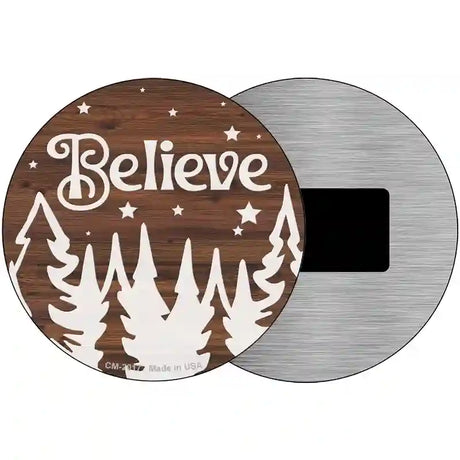 Believe Winter Silhouette Novelty Metal Circle Sign 3.5" (CM)