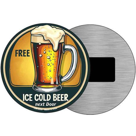 Free Ice Cold Beer Next Door Novelty Metal Circular Sign C-2050