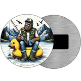 Bigfoot Fishing on Inflatable Duck Novelty Metal Circular Sign C-2059