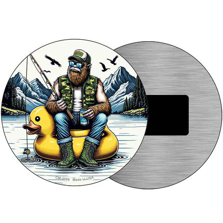 Bigfoot Fishing on Inflatable Duck Novelty Metal Circular Sign C-2059