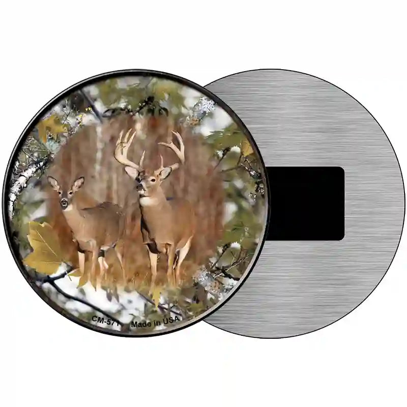 Deer On Camo Novelty Metal Circular Sign 3.5" (CM)