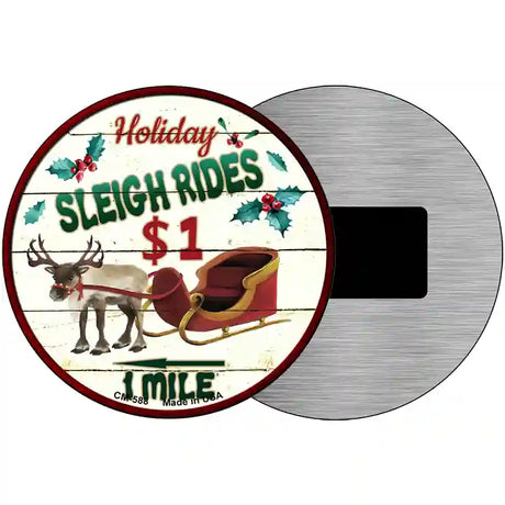 Sleigh Rides Novelty Metal Circular Sign 3.5" (CM)