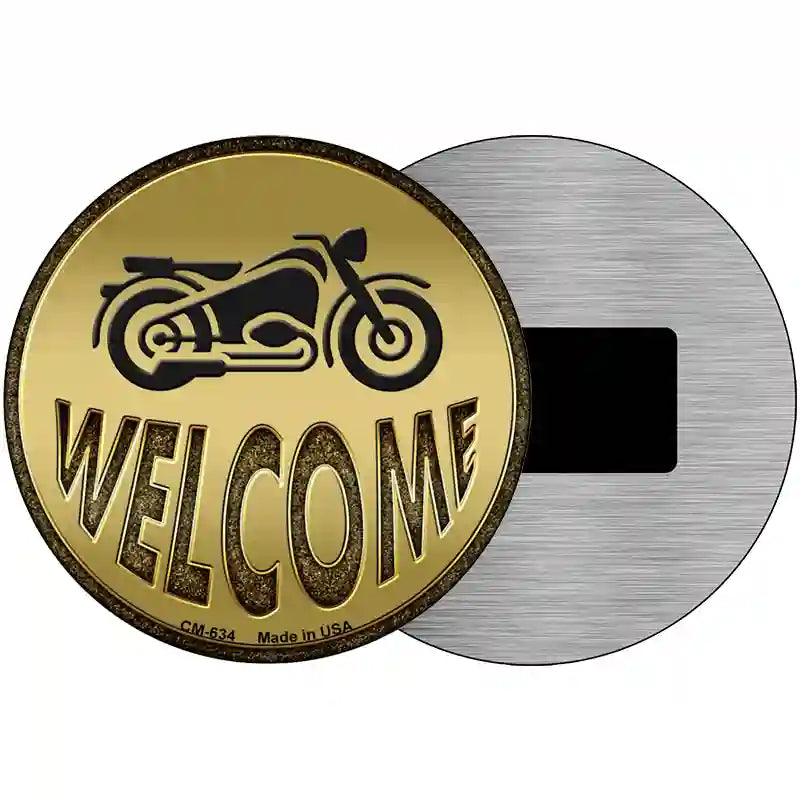 Welcome With Motorcycle Novelty Metal Circular Sign 3.5" (CM)