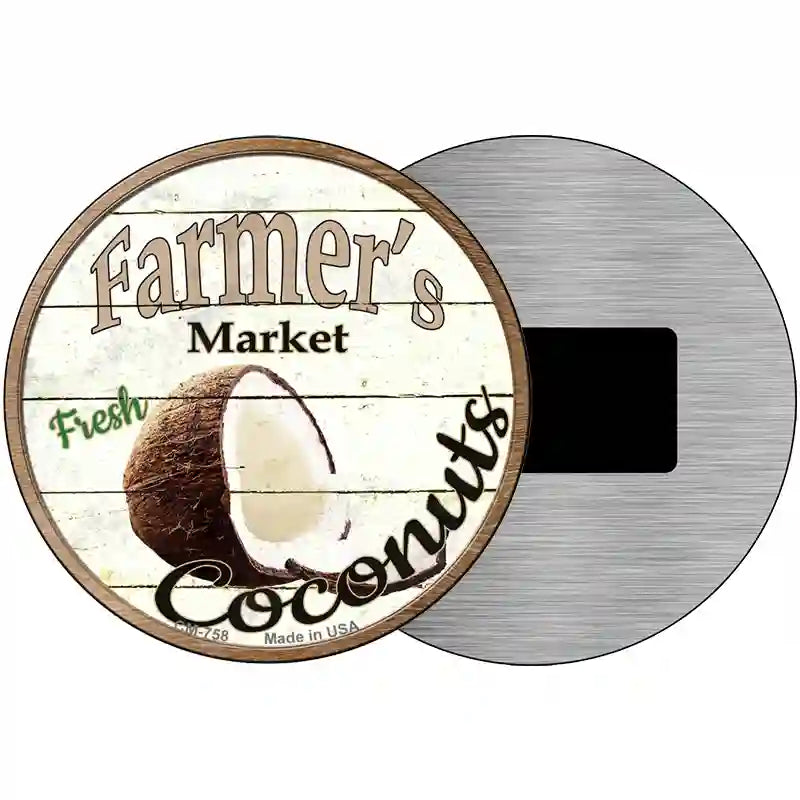 Farmers Market Coconut Novelty Metal Circular Sign 3.5" (CM)