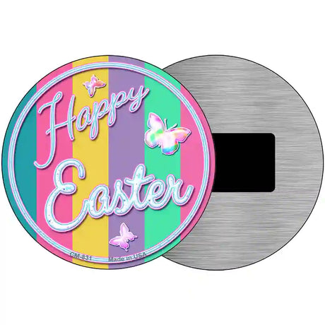 Happy Easter with Butterflies Novelty Metal Circular Sign 3.5" (CM)