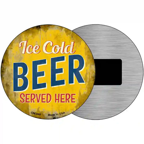 Ice Cold Beer Served Here Novelty Metal Circular Sign 3.5" (CM)