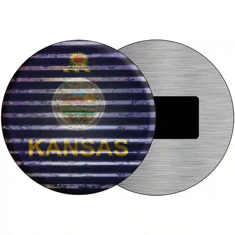 Kansas Flag Corrugated Effect Novelty Circular Sign 3.5" (CM)