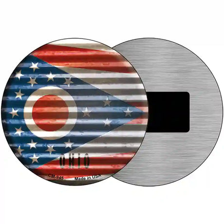 Ohio Flag Corrugated Effect Novelty Circular Sign 3.5" (CM)