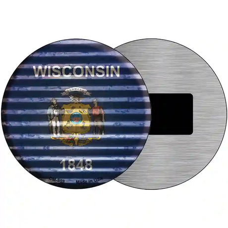 Wisconsin Flag Corrugated Effect Novelty Circular Sign 3.5" (CM)