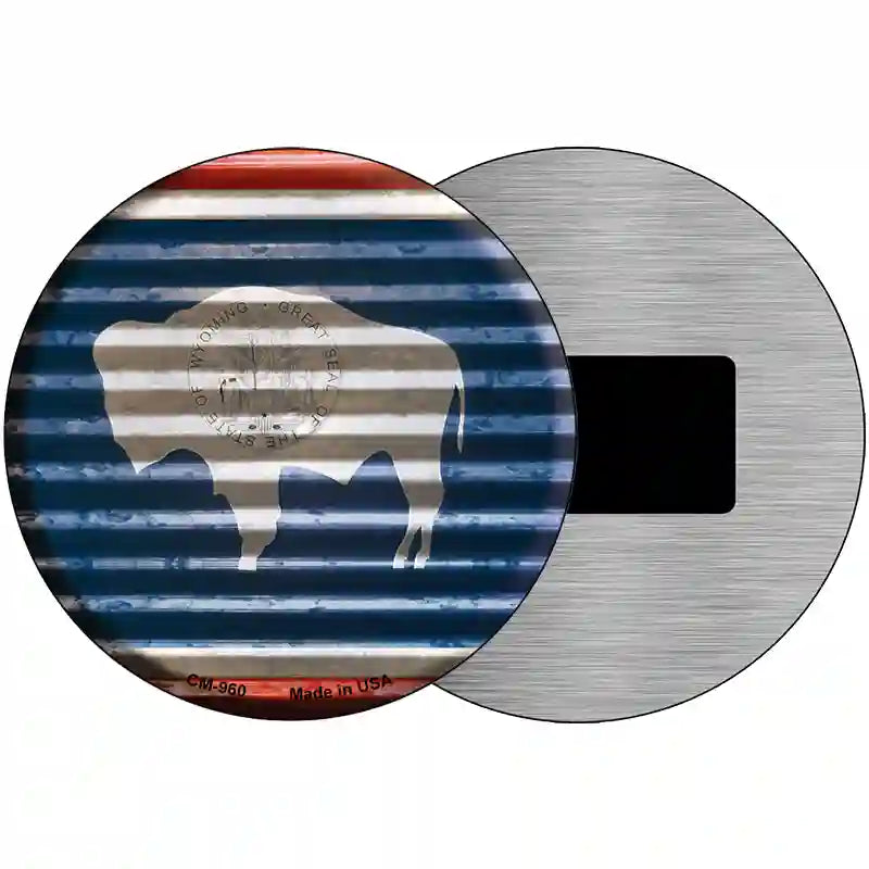 Wyoming Flag Corrugated Effect Novelty Circular Sign 3.5" (CM)