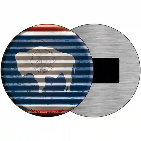 Wyoming Flag Corrugated Effect Novelty Circular Sign 3.5" (CM)