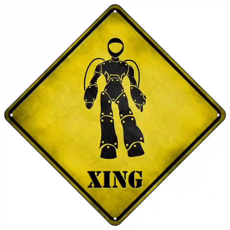 Female Robot Xing Novelty Metal Crossing Sign 16.5" (CX)