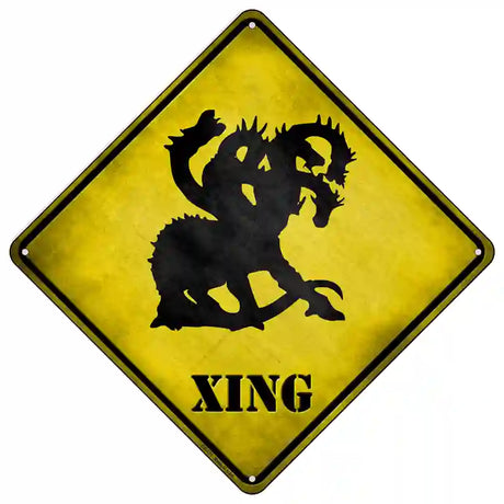 Multi-Headed Dragon Xing Novelty Metal Crossing Sign 16.5" (CX)