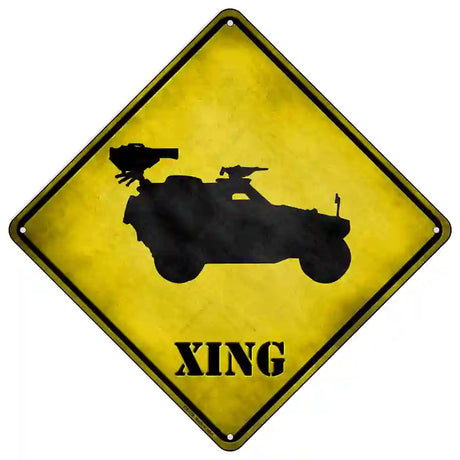 Truck With Mounted Back Weapon Xing Novelty Metal Crossing Sign 16.5" (CX)