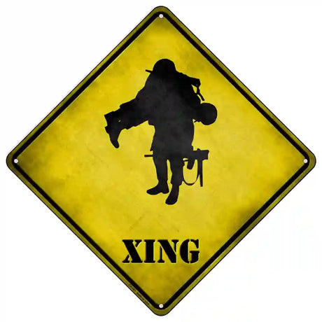 Soldier Carrying Wounded Xing Novelty Metal Crossing Sign 16.5" (CX)