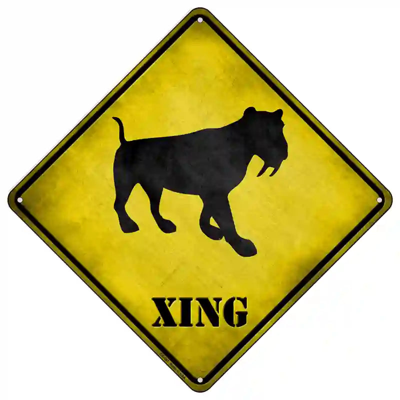 Saber-Toothed Tiger Xing Novelty Metal Crossing Sign 16.5" (CX)