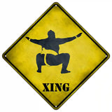 Sumo Wrestler Squatting Xing Novelty Metal Crossing Sign 16.5" (CX)