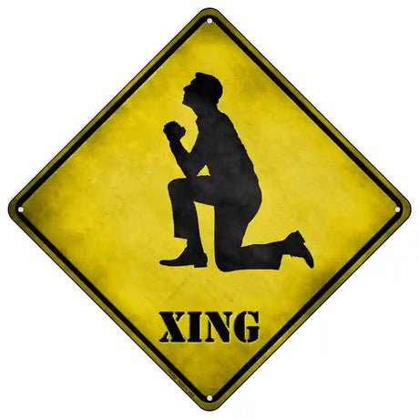 Man Praying On Knees Xing Novelty Metal Crossing Sign 16.5" (CX)