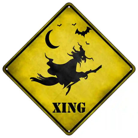 Spooky Witch Xing Novelty Metal Crossing Sign 16.5" (CX)