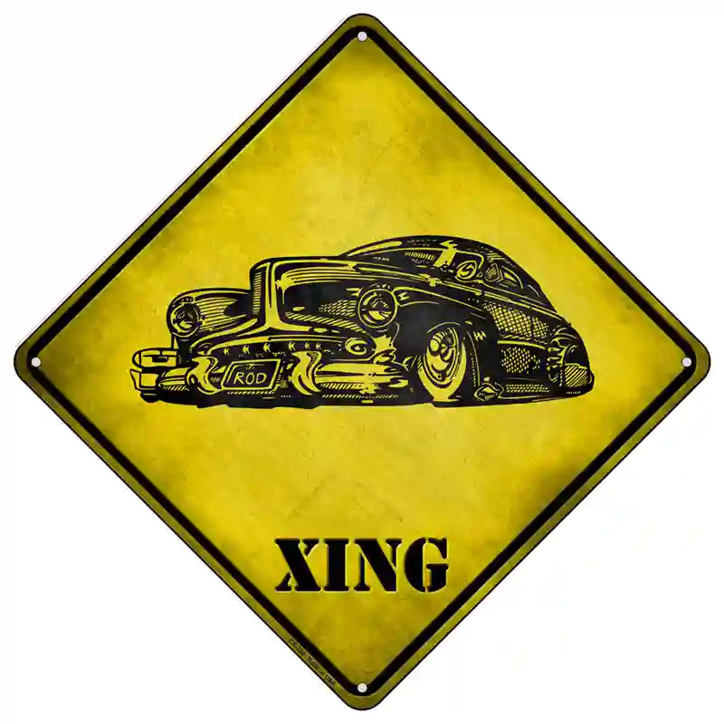 Classic Hot Rod Xing Novelty Metal Crossing Sign 16.5" (CX)