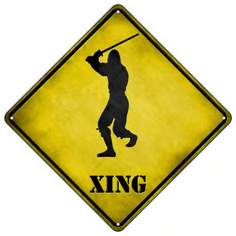 Ninja Standing With Sword Overhead Xing Novelty Metal Crossing Sign 16.5" (CX)