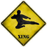 Kung Fu Martial Artist Jump Kicking Xing Novelty Metal Crossing Sign 16.5" (CX)