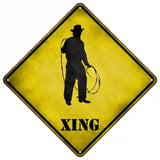 Cowboy With Lasso Xing Novelty Metal Crossing Sign 16.5" (CX)