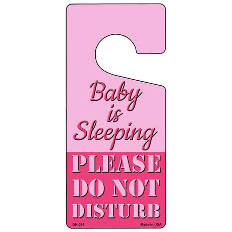 Baby Is Sleeping Pink Novelty Metal Door Hanger DH-091