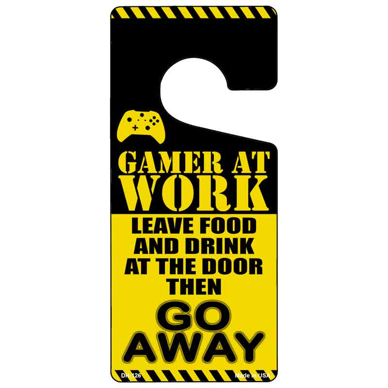 Gamer At Work Go Away Console Novelty Metal Door Hanger DH-126