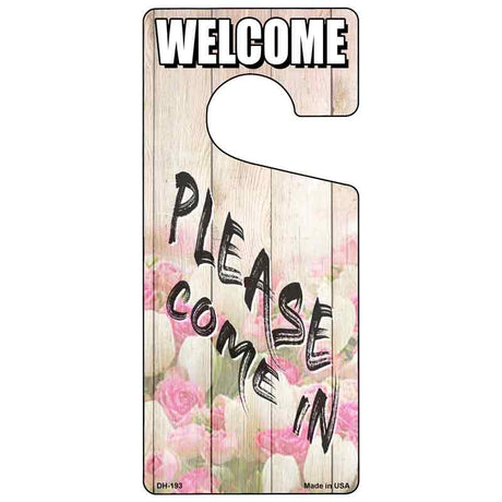 Please Come In Pink Floral Novelty Metal Door Hanger DH-193