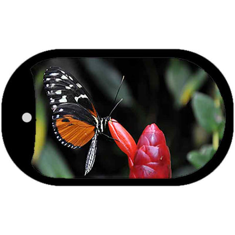 Butterfly on Red Flower Novelty Metal Dog Tag Necklace DT-11235