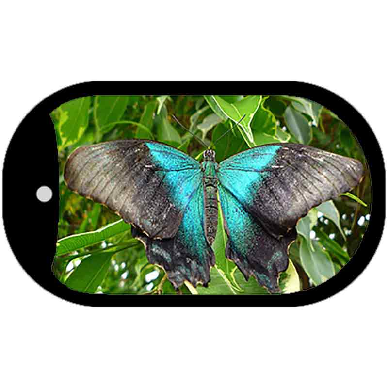 Butterfly - Blue and Black Novelty Metal Dog Tag Necklace DT-11237