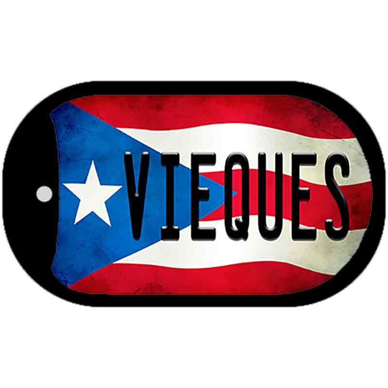 Vieques Puerto Rico State Flag Novelty Metal Dog Tag Necklace DT-11389