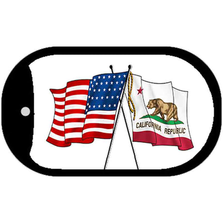 California / USA Crossed Flags Novelty Metal Dog Tag Necklace DT-11465