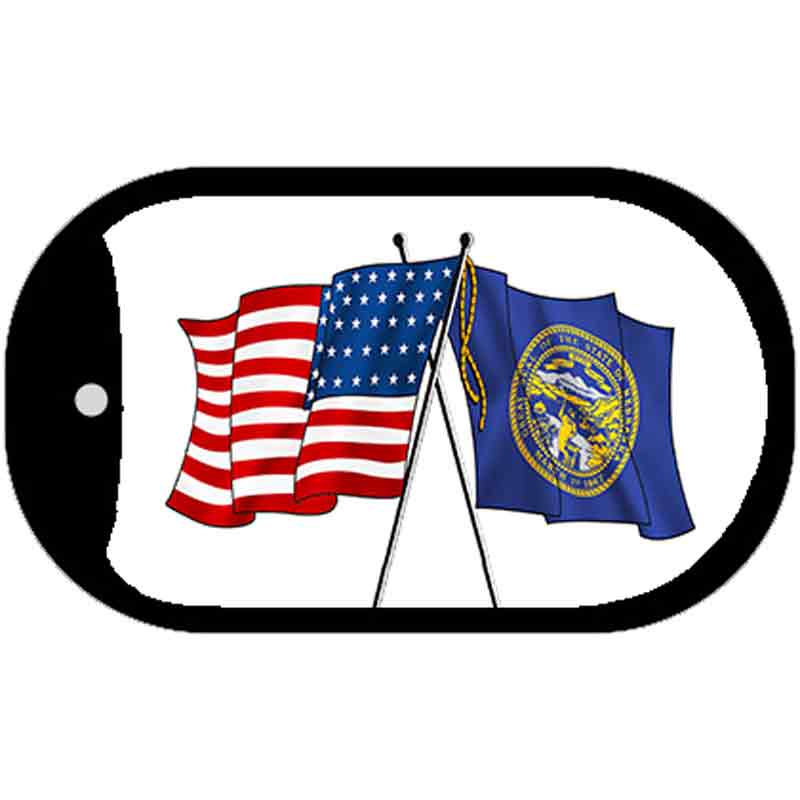 Nebraska / USA Crossed Flags Novelty Metal Dog Tag Necklace DT-11487