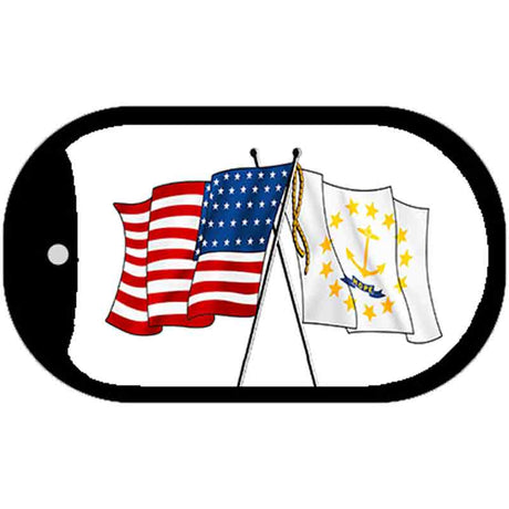 Rhode Island / USA Crossed Flags Novelty Metal Dog Tag Necklace DT-11499