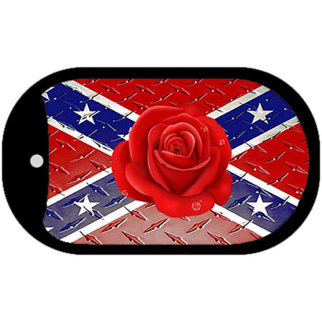 Confederate Flag With Red Rose Novelty Metal Dog Tag Necklace DT-11689