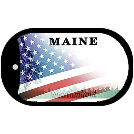 Maine with American Flag Novelty Metal Dog Tag Necklace DT-12348