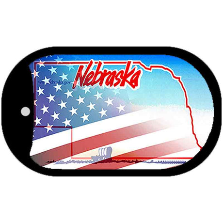 Nebraska with American Flag Novelty Metal Dog Tag Necklace DT-12356