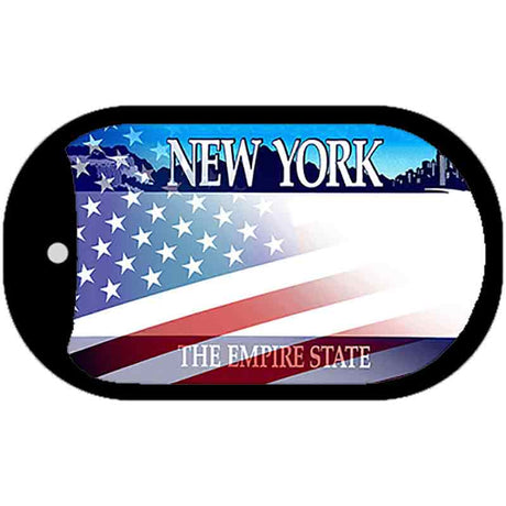 New York with American Flag Novelty Metal Dog Tag Necklace DT-12361