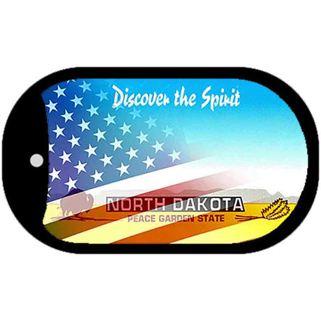 North Dakota with American Flag Novelty Metal Dog Tag Necklace DT-12363