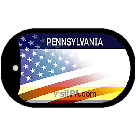 Pennsylvania with American Flag Novelty Metal Dog Tag Necklace DT-12367