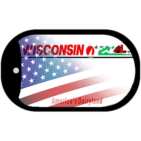 Wisconsin with American Flag Novelty Metal Dog Tag Necklace DT-12378