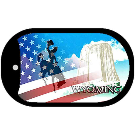 Wyoming with American Flag Novelty Metal Dog Tag Necklace DT-12379