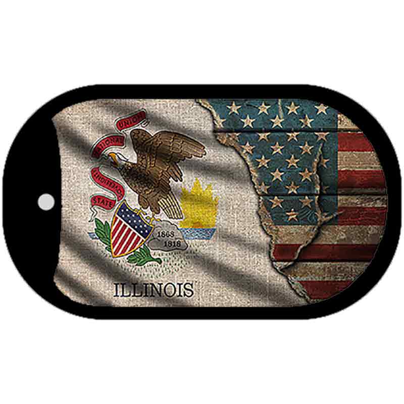 Illinois/American Flag Novelty Metal Dog Tag Necklace DT-12392