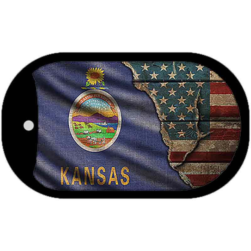 Kansas/American Flag Novelty Metal Dog Tag Necklace DT-12395