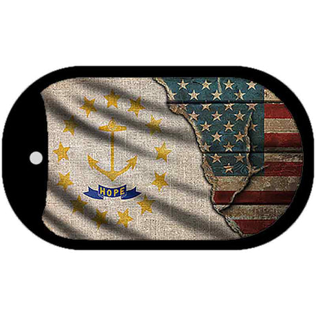 Rhode Island/American Flag Novelty Metal Dog Tag Necklace DT-12418