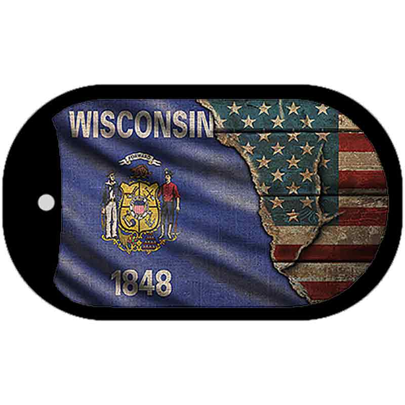 Wisconsin/American Flag Novelty Metal Dog Tag Necklace DT-12428